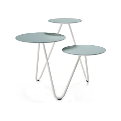 Tavolino in metallo con piani rivestiti in cuoio Apelle Trio di Midj