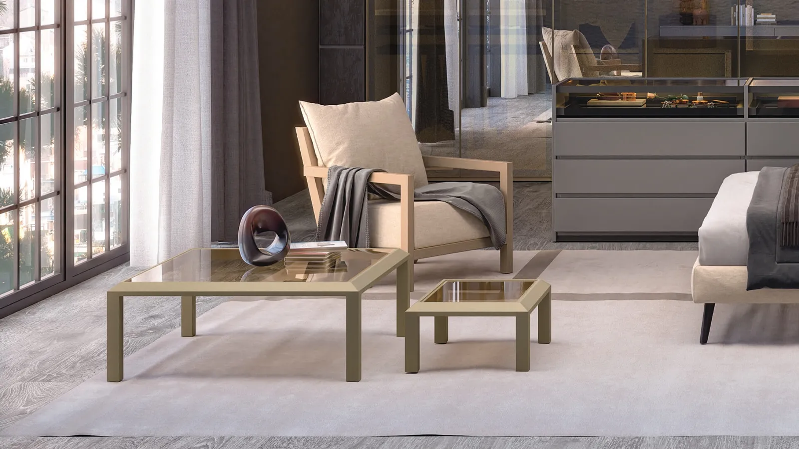 Tavolino Milano in vetro e legno di Fratelli Elli