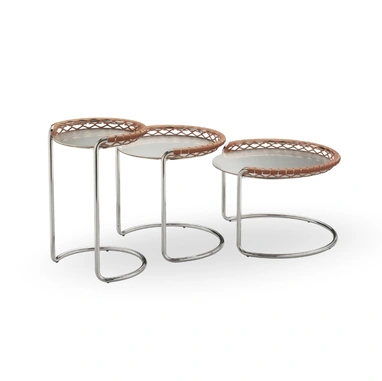 Tavolini P47 in metallo e cuoio intrecciato di Midj