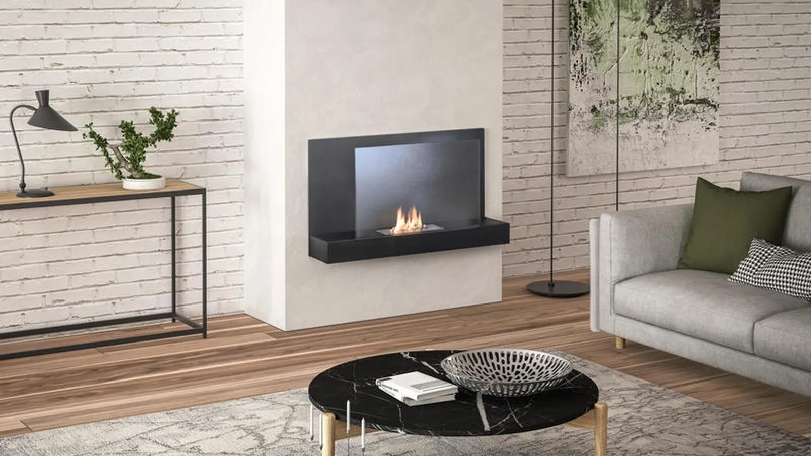 Biocamino da parete Bmovie in acciaio inossidabile e vetro temperato di Stones