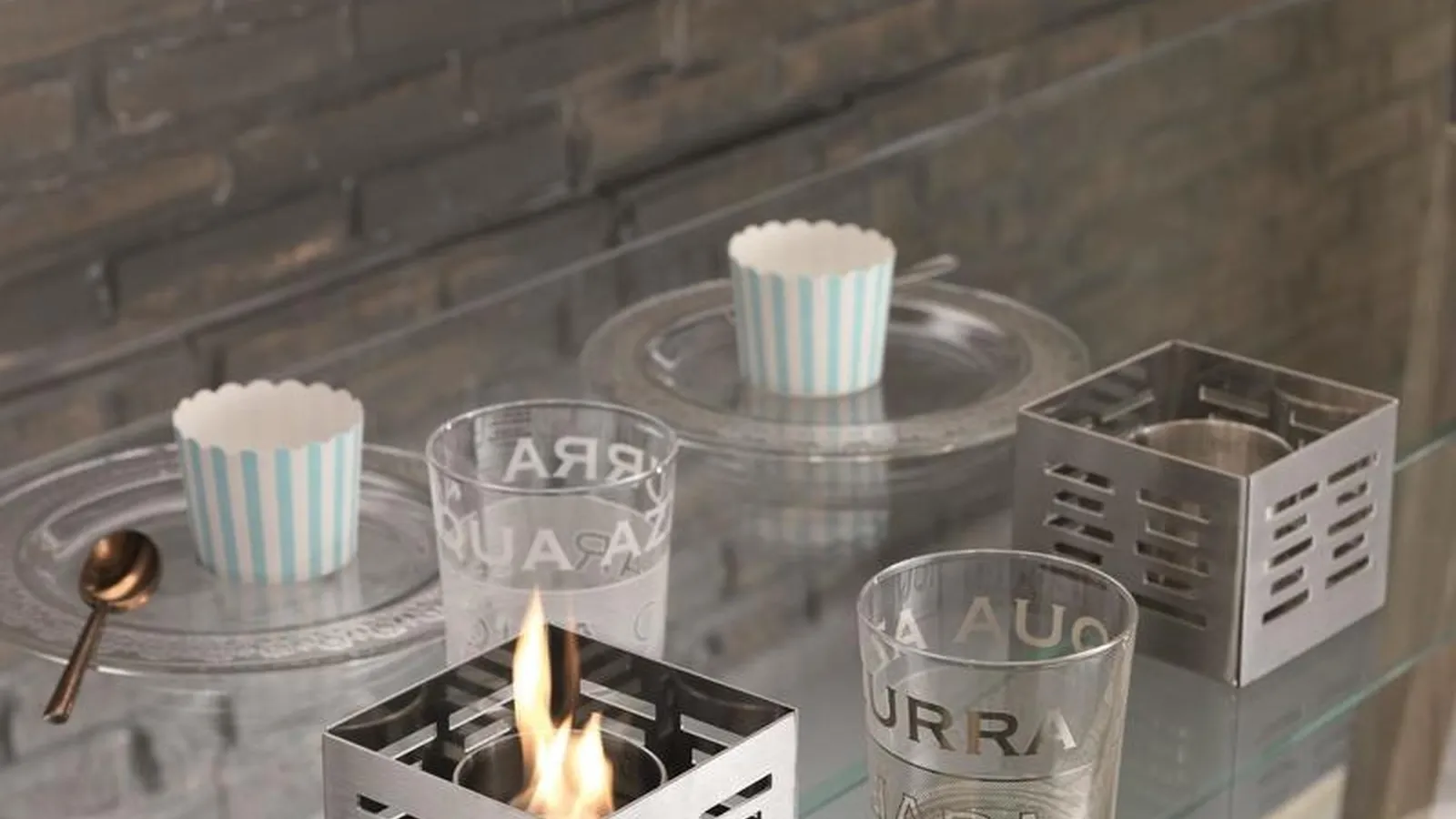 Biocamini da tavolo Set Skato in acciaio inossidabile con bruciatore estraibile di Stones