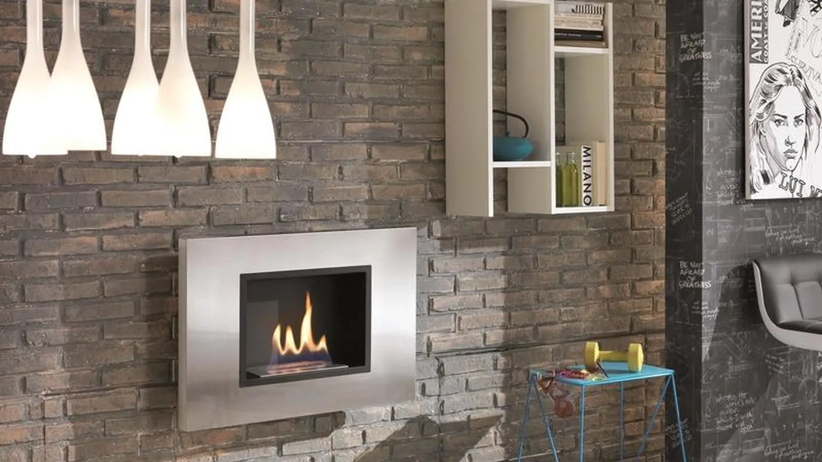 Biocamino da parete Winter J in acciaio satinato di Stones