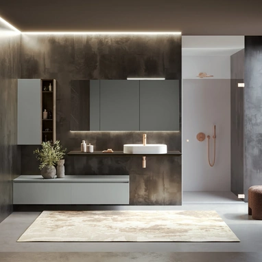 Mobile da Bagno sospeso Airy Edge 03 in laccato Grigio seta opaco e legno di RCR