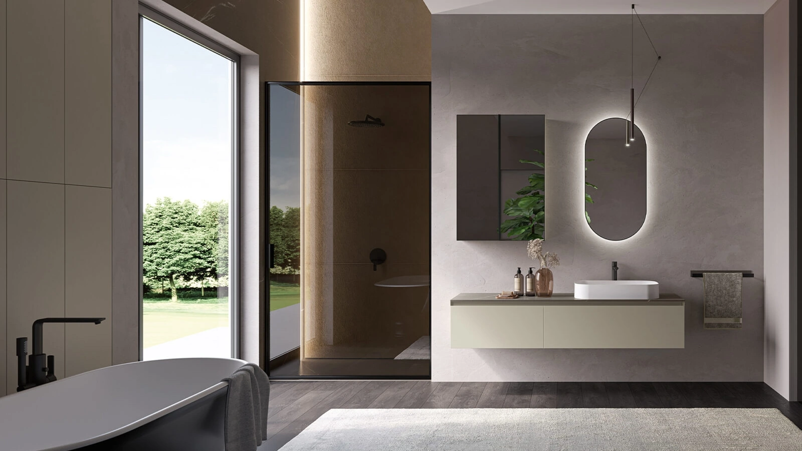 Mobile da Bagno sospeso Airy Edge 04 in laccato Cachi opaco di RCR
