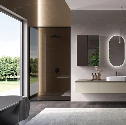 Mobile da Bagno sospeso Airy Edge 04 in laccato Cachi opaco di RCR