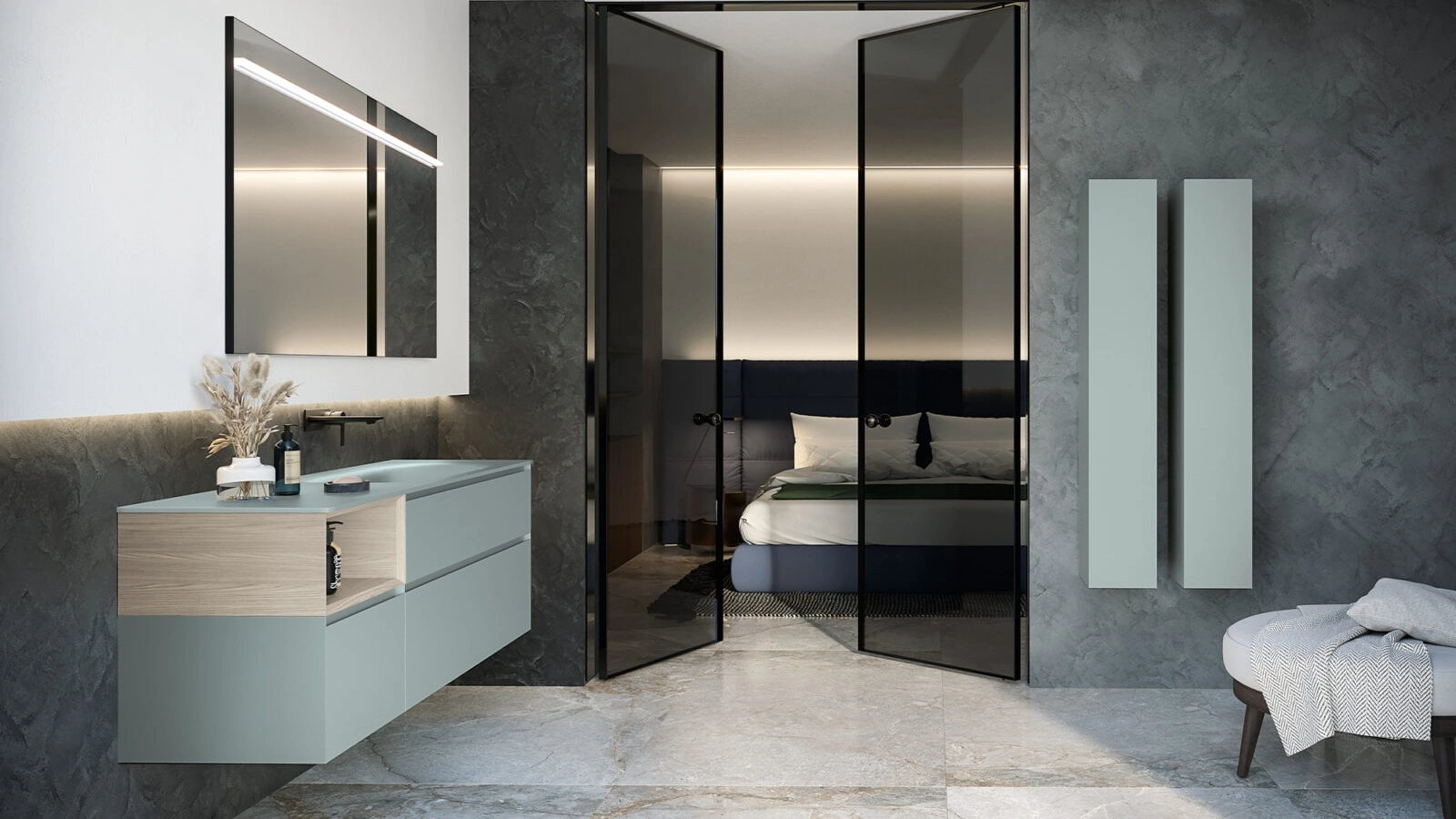 Mobile da Bagno sospeso in laccato Salsedine opaco Airy Edge 07 di RCR