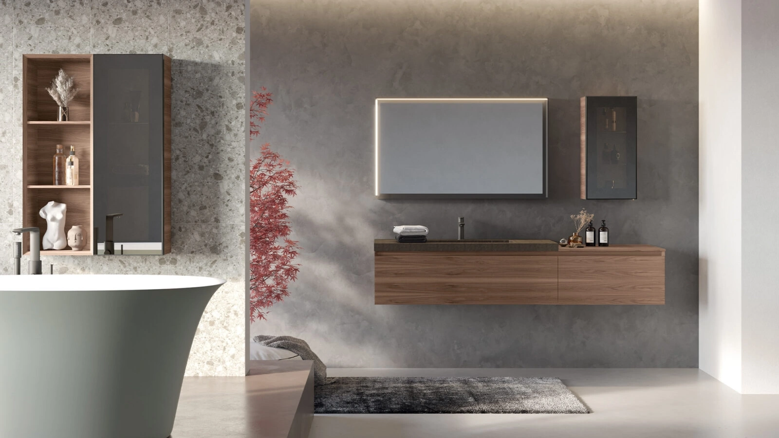 Mobile da Bagno sospeso in Noce Canaletto Airy Edge 08 di RCR
