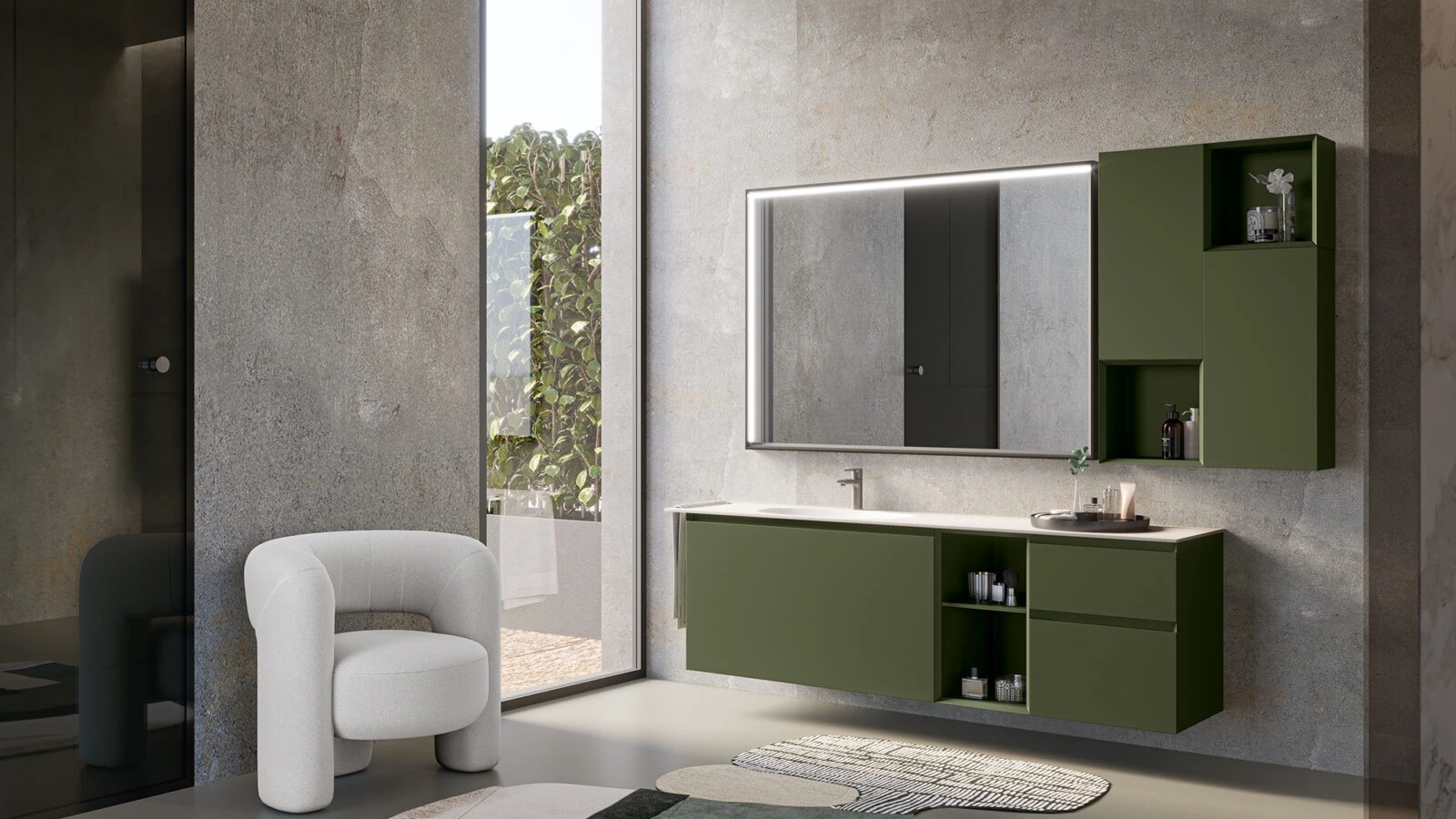 Mobile da Bagno sospeso in laccato Verde Bosco opaco Airy Edge 10 di RCR