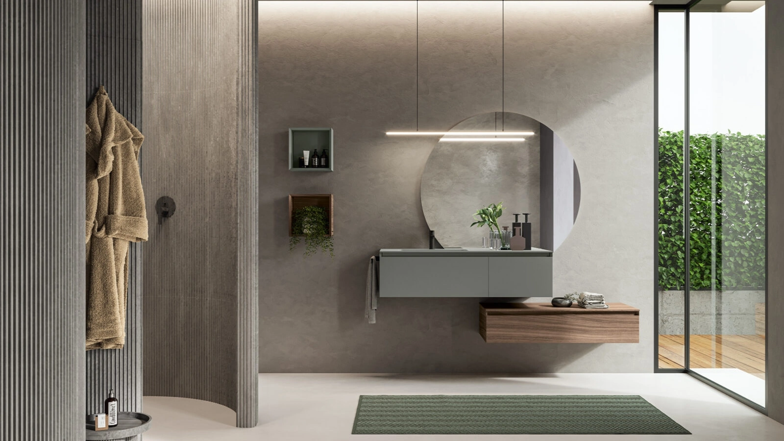 Mobile da Bagno sospeso Airy Edge 11 in laccato Mouse opaco e Noce Oregon di RCR