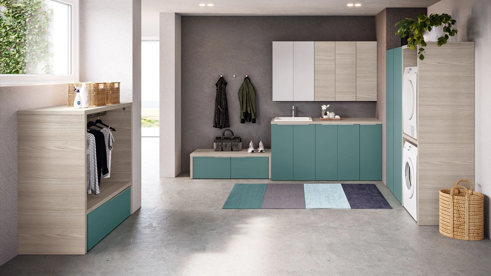Mobile Lavanderia Airy My Space 08 in laccato opaco e Rovere Alaska di RCR