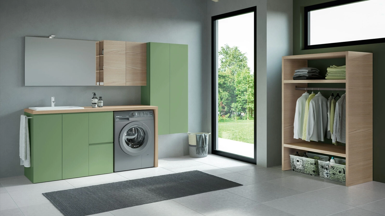 Mobile Lavanderia Airy My Space 10 in laccato Verde Magnolia e Rovere Nude di RCR