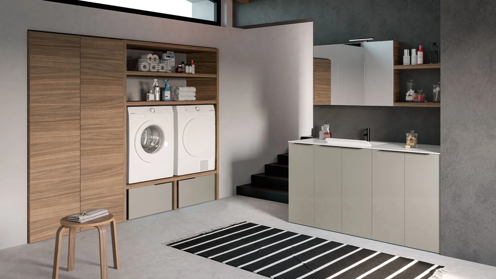 Mobile Lavanderia Airy My Space 01 in laccato Ghiaia e Noce Oregon di RCR