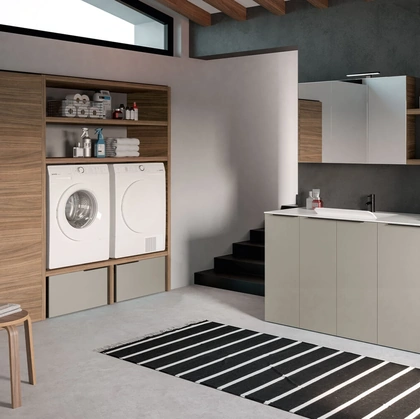 Mobile Lavanderia Airy My Space 01 in laccato Ghiaia e Noce Oregon di RCR