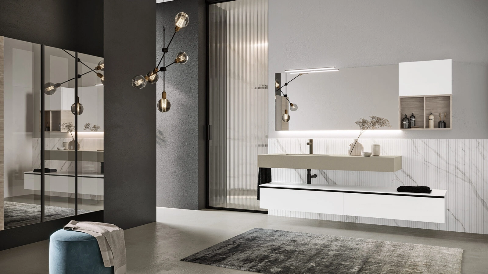 Mobile da Bagno sospeso Airy Sistema 02 in laccato Bianco e HPL Pietra di RCR