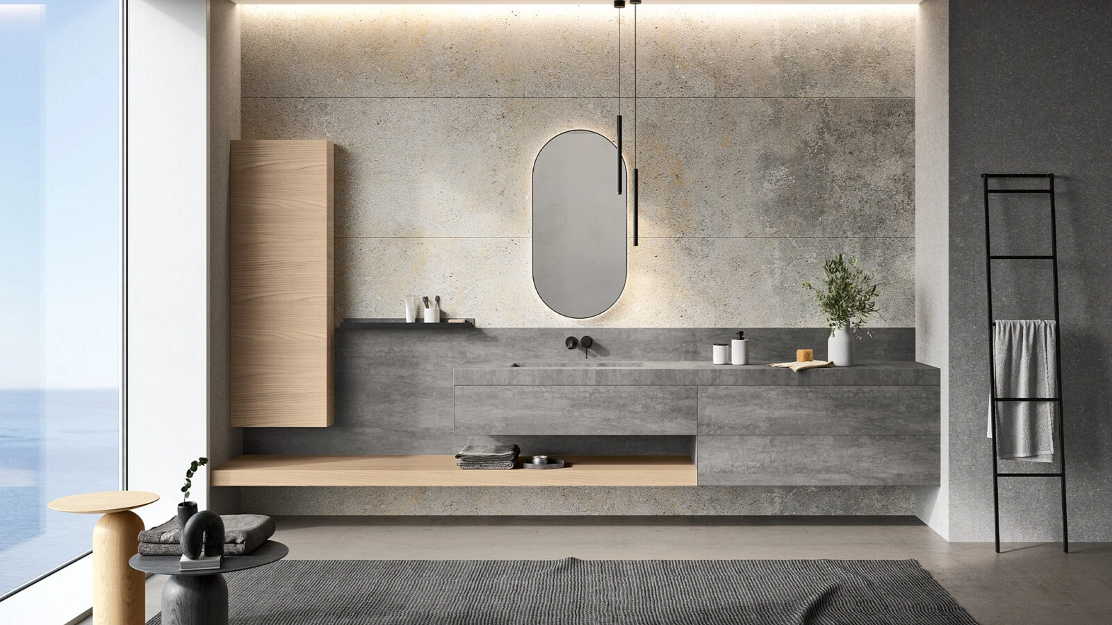 Mobile da Bagno sospeso Airy Sistema 03 in Gres e Rovere Nude di RCR