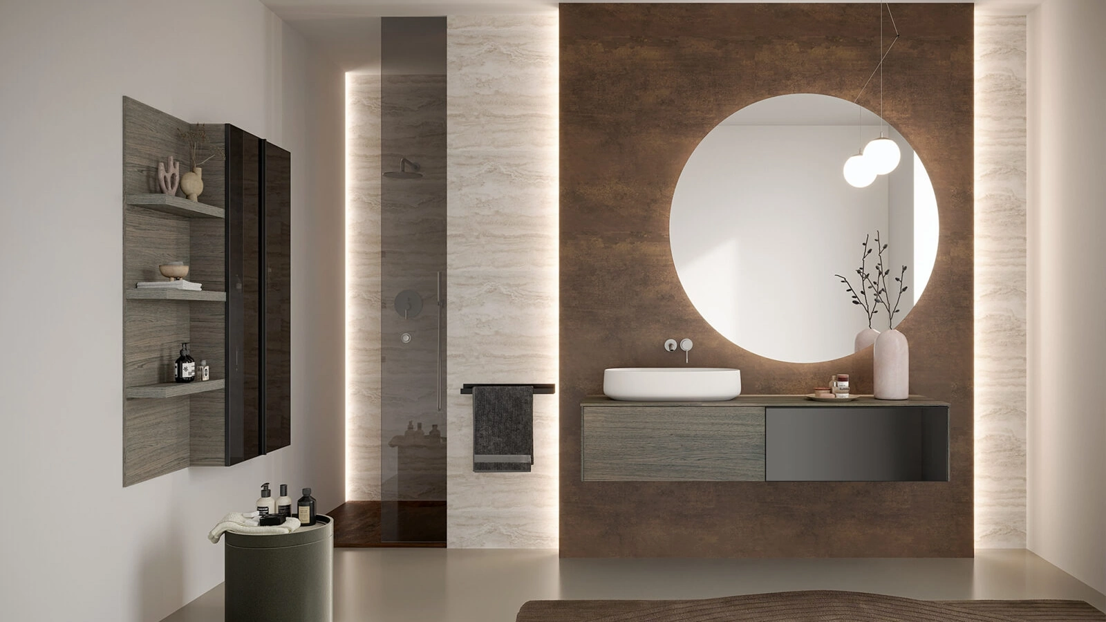 Mobile da Bagno Airy Sistema 06 in Rovere e Vetro di RCR
