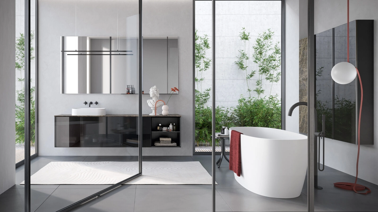 Mobile da Bagno sospeso Airy Sistema 07 in Vetro con top in Gres di RCR