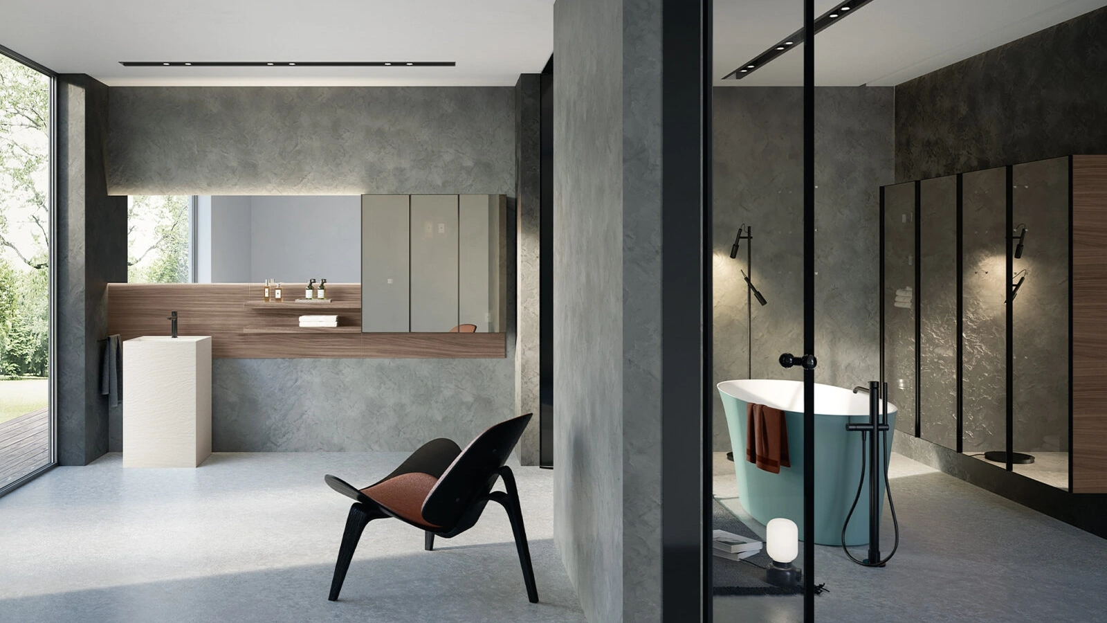 Mobile da Bagno a terra Airy Sistema 08 in Gres e finitura Noce Oregon di RCR