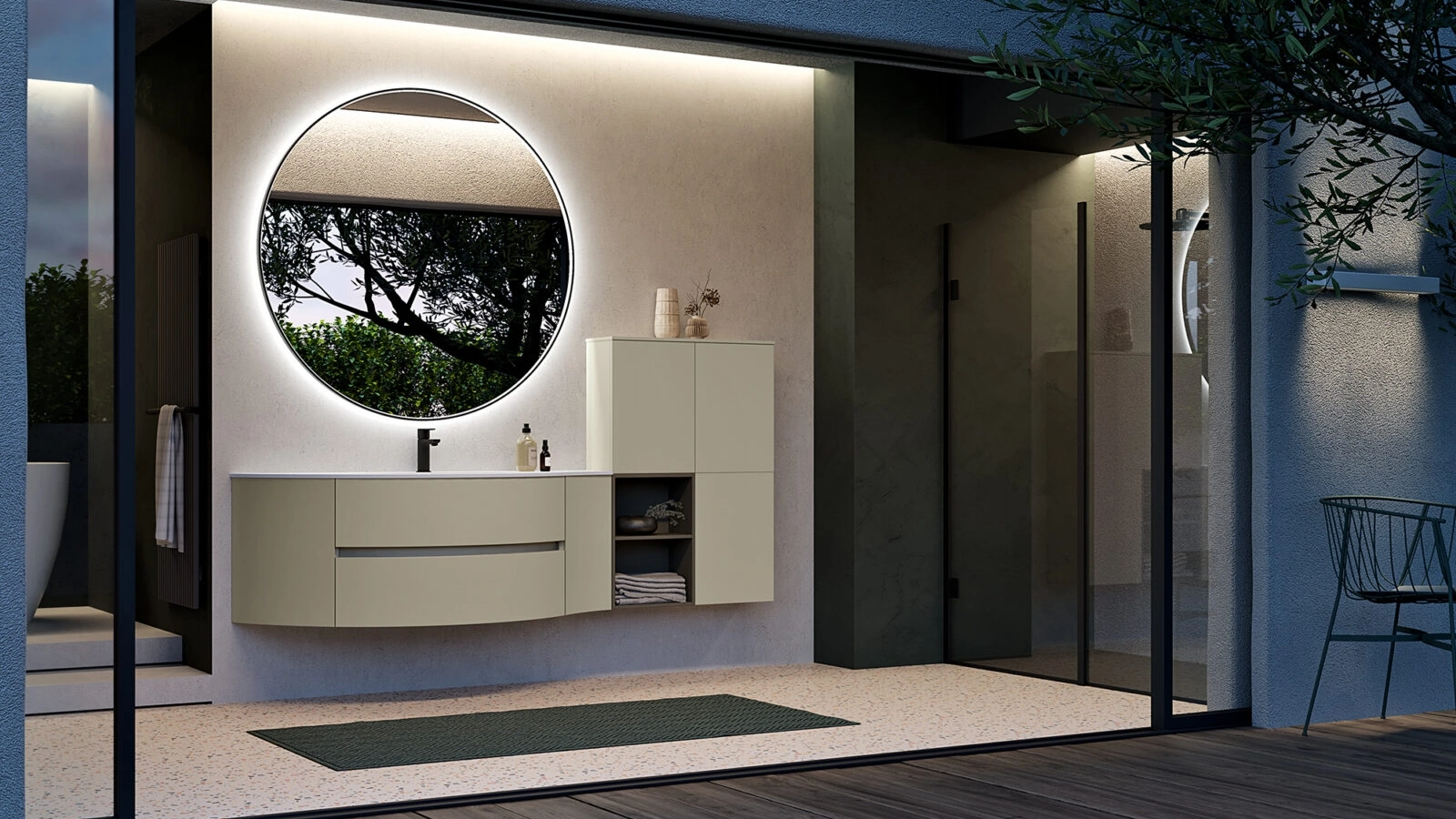 Mobile da Bagno sospeso Airy Sistema 12 in laccato Cachi opaco di RCR