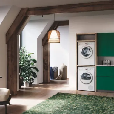 Mobile da Bagno per lavanderia in laccato opaco Verde Muschio e HPL Rovere Laundry 06 di Puntotre