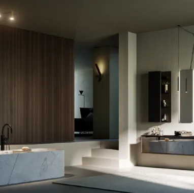 Mobile da Bagno sospeso in vetro e melaminico Modula 01 di Puntotre