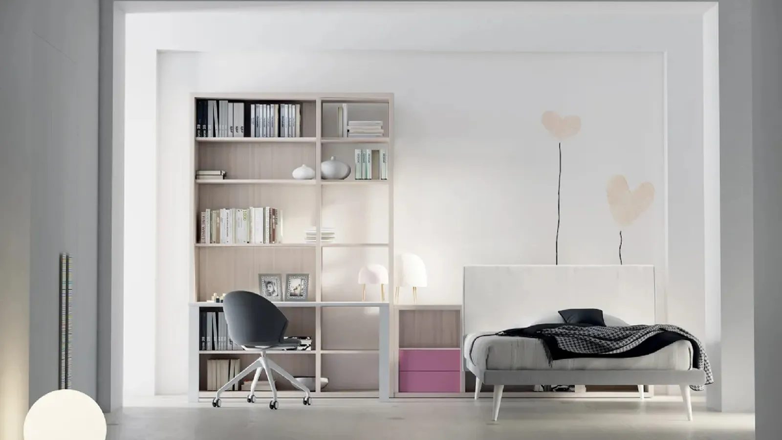 Cameretta componibile C06 Letti a terra in melaminico e laccato di Dielle