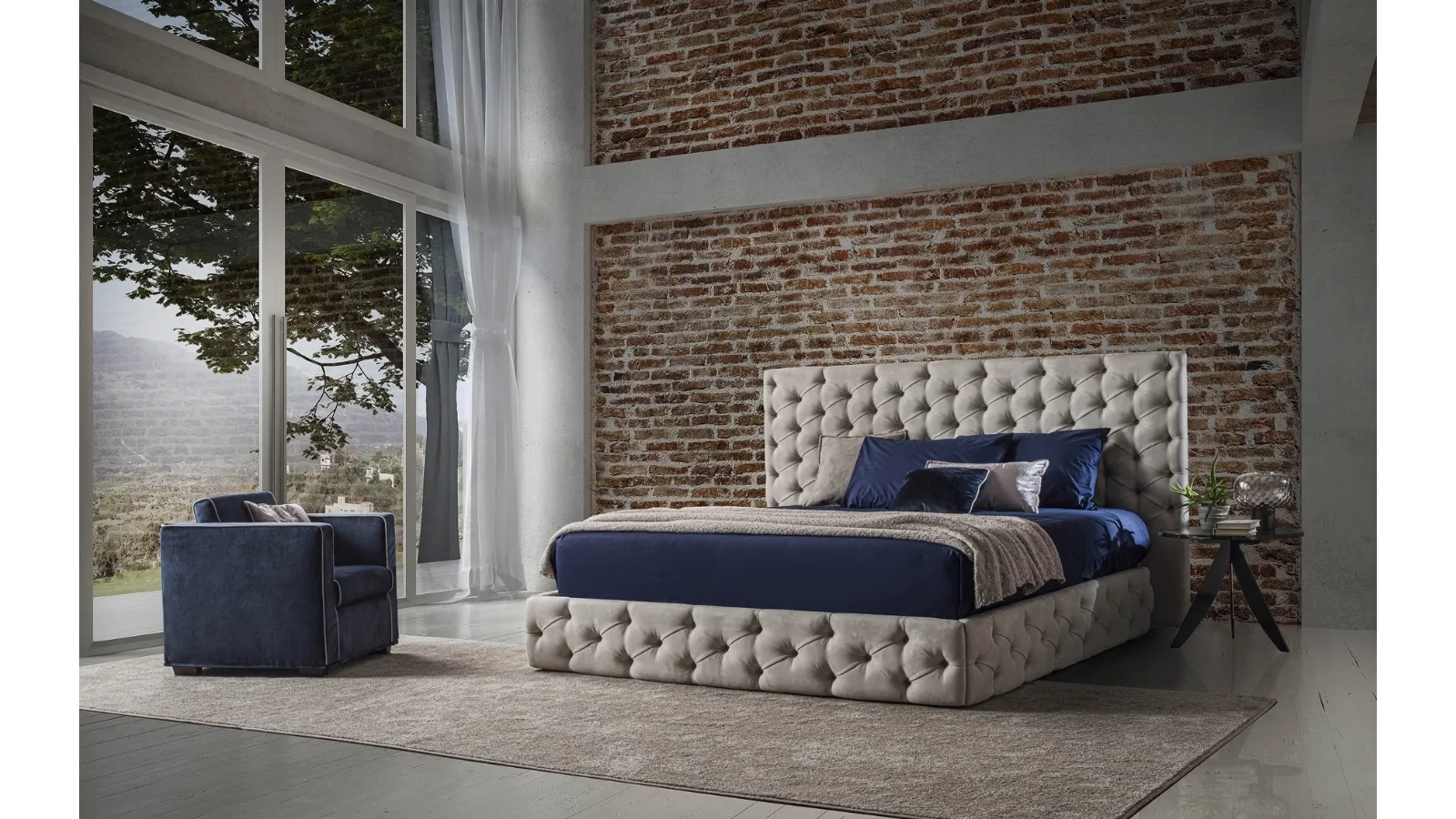 Letto Mozart in tessuto imbottito e trapuntato di GR Salotti