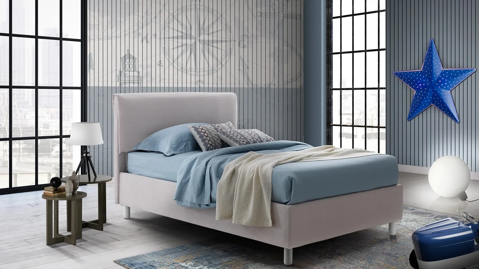 Letto singolo con testiera Gorgona di Artigianaletti