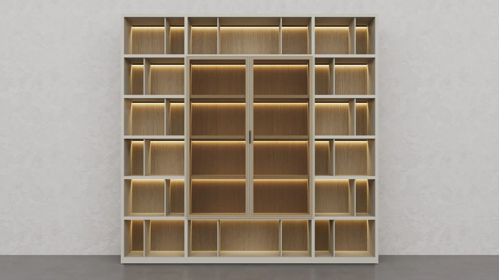 Libreria in laccato Creta e essenza legno Barrique di Fratelli Elli