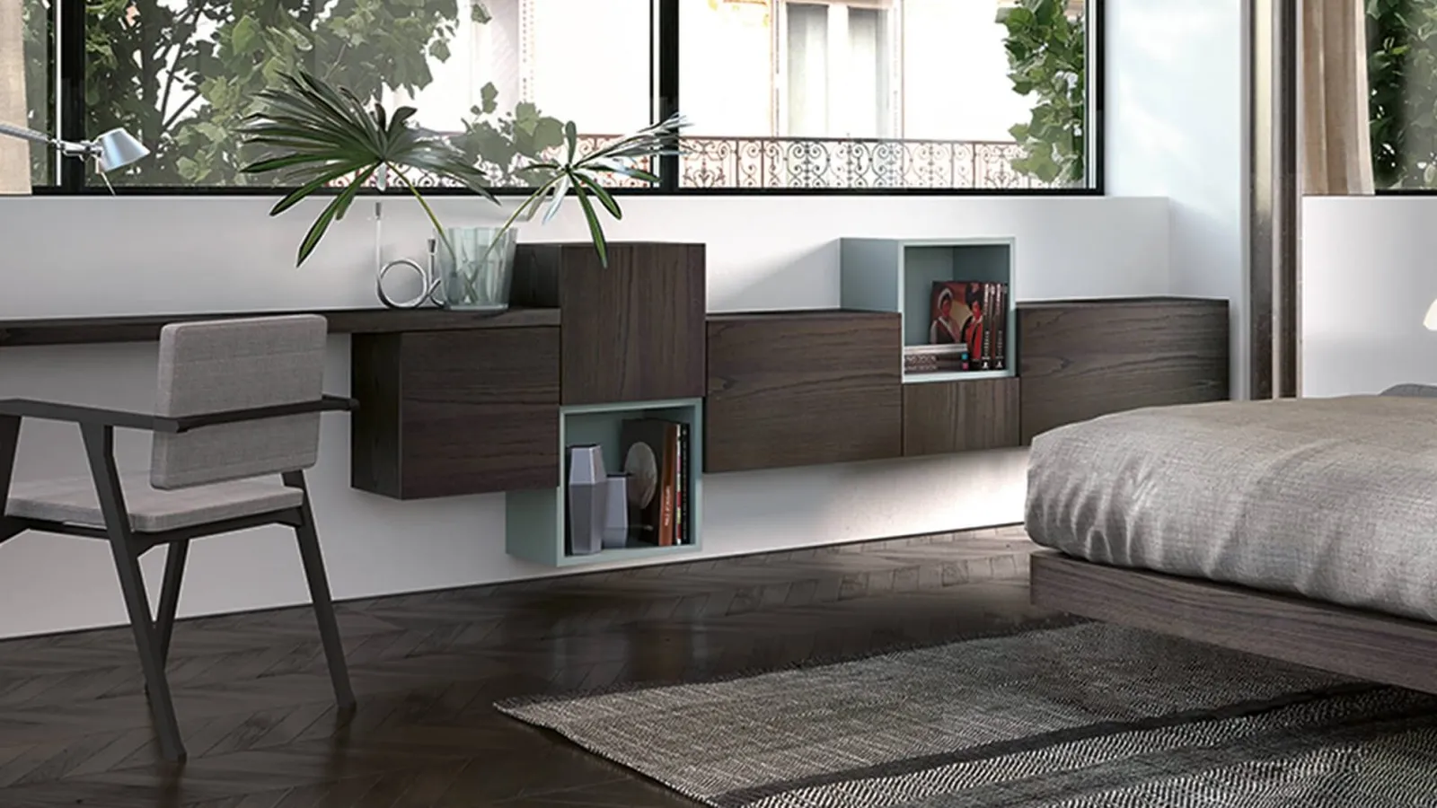 Parete Attrezzata modulare Climb in essenza legno President di Fratelli Elli