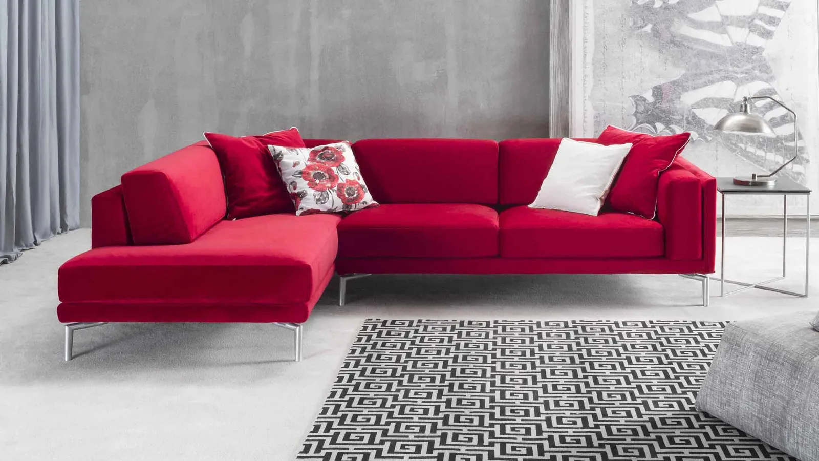 Divano ad angolo rivestito in tessuto Rosso Siena di GR Salotti