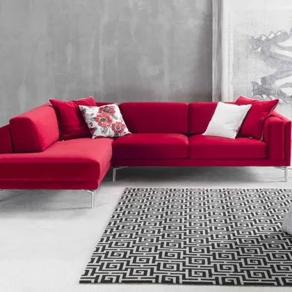 Divano ad angolo rivestito in tessuto Rosso Siena di GR Salotti