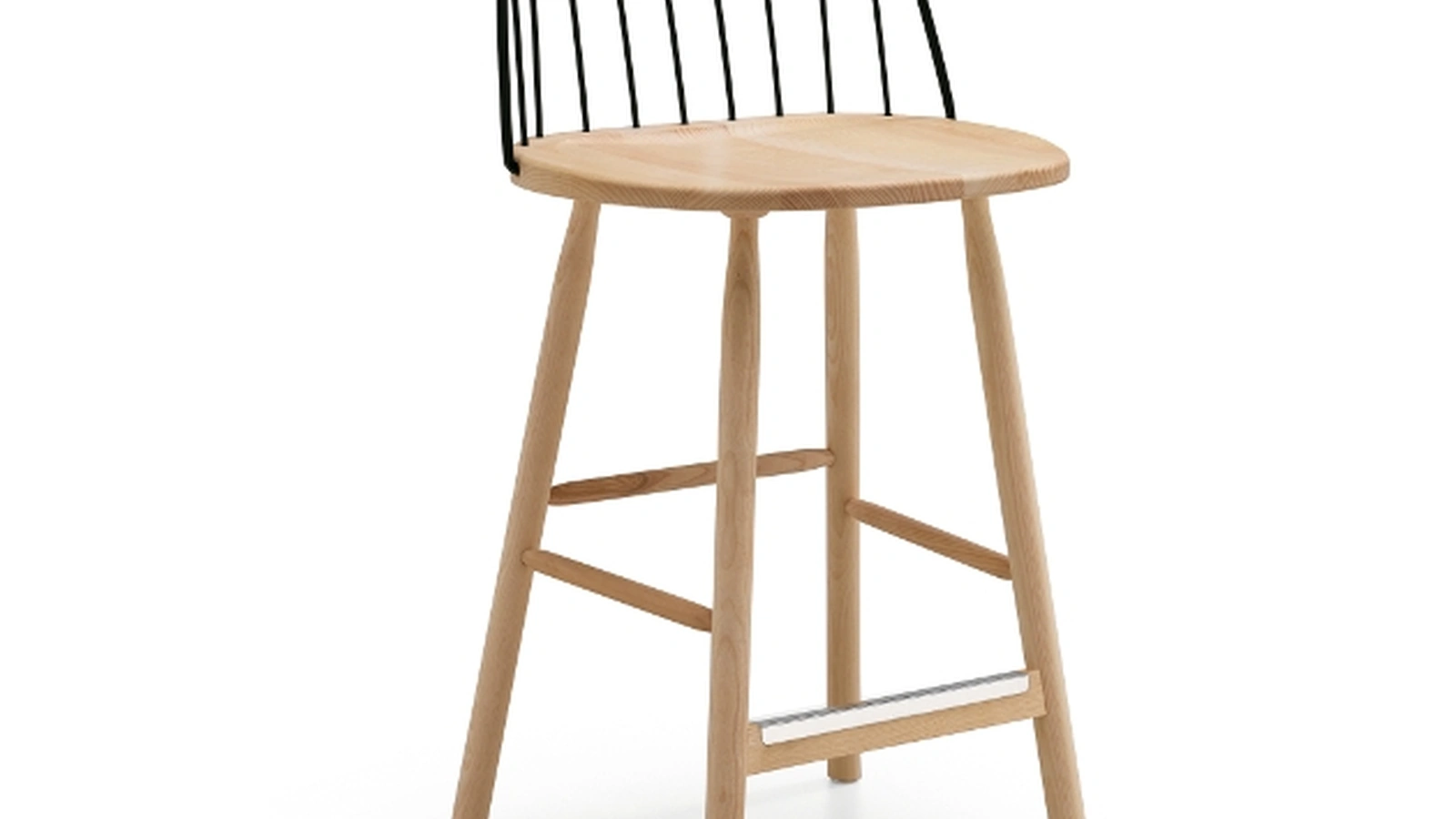 Sgabello in legno con schienale in metallo verniciato Strike di Midj