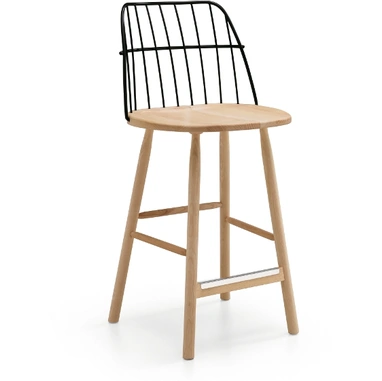 Sgabello in legno con schienale in metallo verniciato Strike di Midj