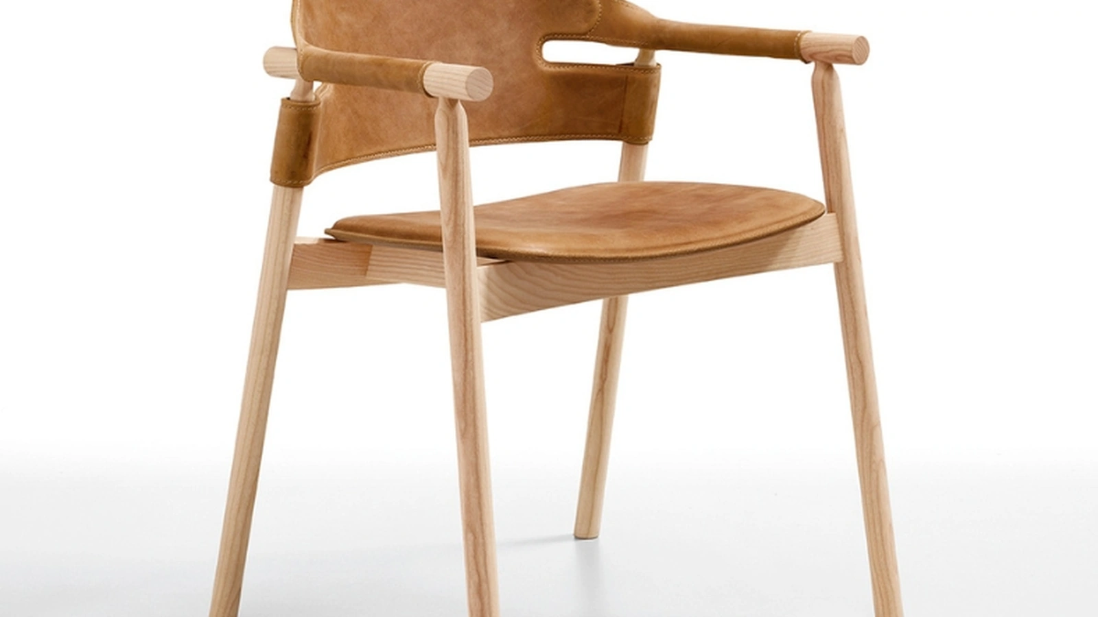 Sedia in cuoio e legno con braccioli Suite P L CU di Midj