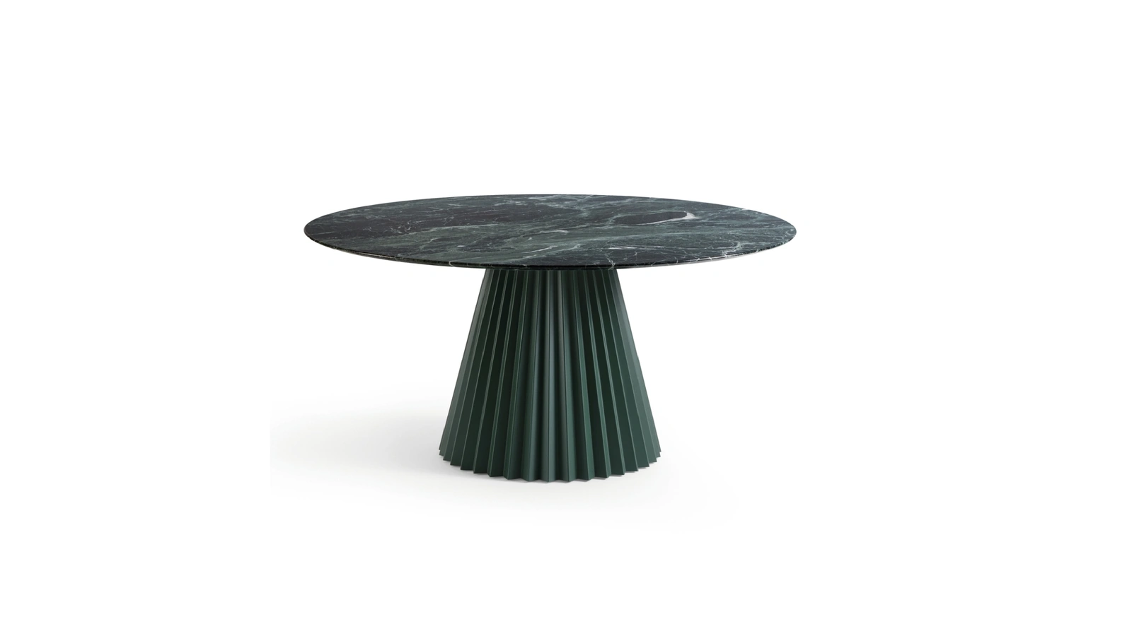 Tavolo rotondo con top in marmo e basamento centrale in metallo verniciato Plissé di Midj