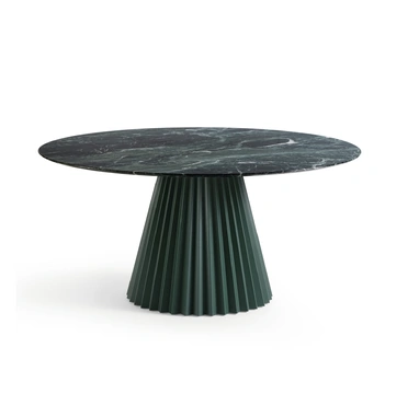 Tavolo rotondo con top in marmo e basamento centrale in metallo verniciato Plissé di Midj